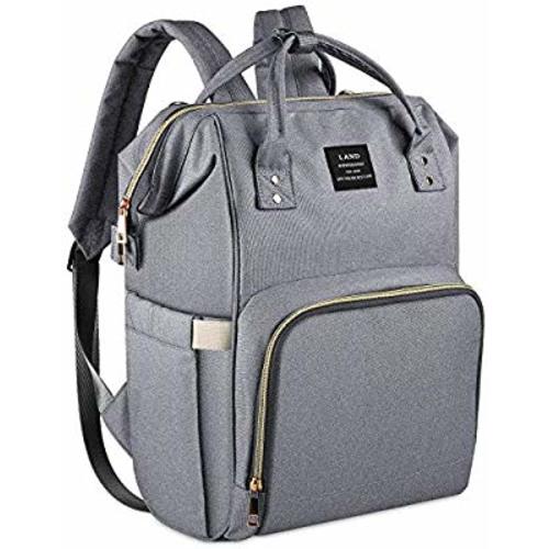 Land Baby Bag Backpack, Stylish Diaper Bag Backpack Designer Baby Back Pack for Mom Dad, Large Capacity Waterproof Baby Nappy Changing Bags for Boys & Girls (Gray)
