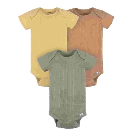Gerber Baby Neutral Short Sleeve Bodysuits, 3-Pack, Sizes Newborn - 24 Months