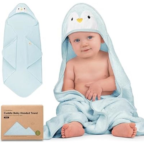 KeaBabies Baby Hooded Towel - Viscose Derived from Bamboo Baby Towel, Toddler Bath Towel, Infant Towels, Large Hooded Towel, Soft Baby Towels with Hood for Girls, Babies, Newborn Boys (Penguin)