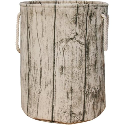 Stylish Tree Stump Shape Design Storage Basket Cotton Fabric Washable Cylindric Laundry Hamper with Rope Handles, Decorative and Convenient for Kids Bedroom