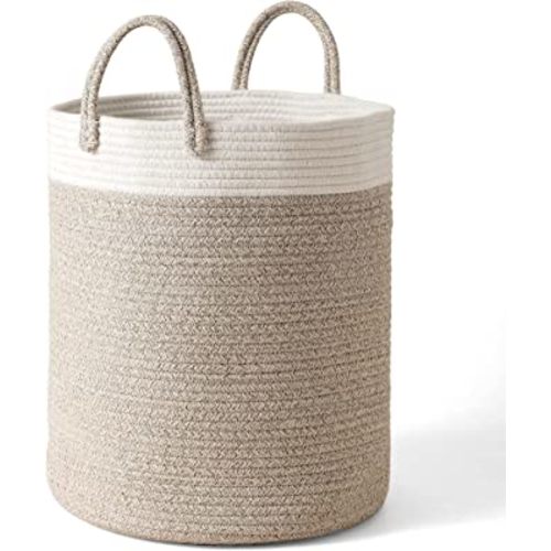 LA JOLIE MUSE Woven Basket Rope Storage Baskets - Large Cotton Organizer 16 x 14 x 14 Inches, Basket for Baby Blanket, Kids Toy Nursery Laundry Basket