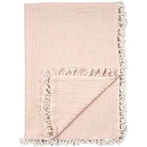 Crane Baby Muslin Swaddle Blanket, Soft Cotton Lightweight Nursery and Stroller Blanket for Baby Boys & Girls, Desert Rose Pink, 30" x 40"