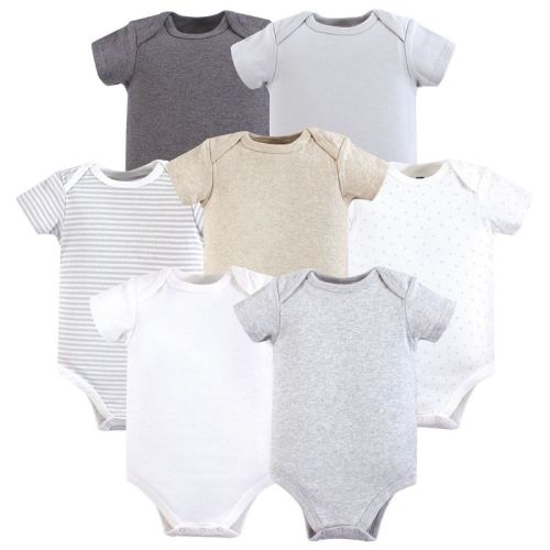Hudson Baby Cotton Bodysuits 7pk, Neutral Basic, 0-3 Months