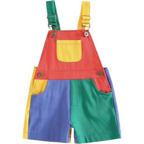 Fernvia Toddler Kids Baby Girl Boy Contrast Color Overalls Shorts Clothes - 12-18M
