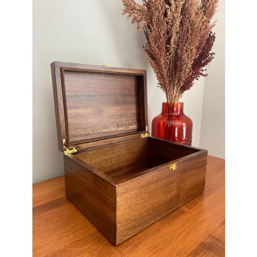 Wooden Gift Boxes - Large Memory Box For Keepsakes, Decorative Boxes With Lids, Wooden Box With Hinged Lid, Wood Boxes, Stained Wood Box