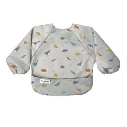 Tiny Twinkle Mess-Proof/Waterproof Long-Sleeve Baby Bib, Machine Washable Smock for Eating (Dinosaur, Small 6-24 Months)
