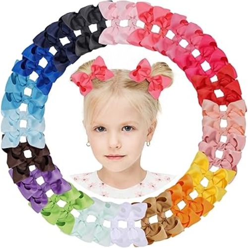 Choicbaby 40 Pieces Hair Bows for Girls 4 Inch Grosgrain Ribbon Toddler Hair Accessories with Fully Lined Clips for Toddlers Baby Girls Kids Teens