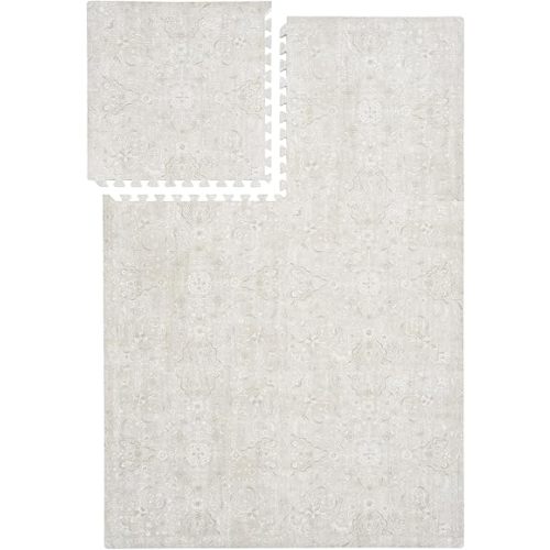 Premium Exercise & Baby Foam Play Mats - Stylish & Large Non-Toxic Odorless Floor Mat - 6 Tiles - Spacious 6ft x 4ft - Peel-Resistant Reinforced - Soft Thick, Waterproof - Pearl Beige