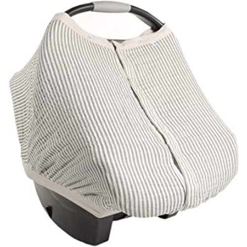 Little Unicorn 100% Cotton Muslin Car Seat Canopy | Super Soft Lightweight Cover with Window | Breathable | Magnetic Closure | Baby and Infant | Machine Washable | Shower Gift | Grey Stripe