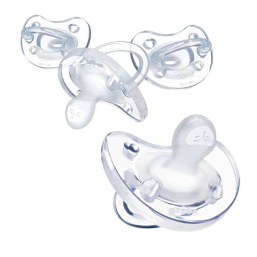 Chicco PhysioForma 100% Soft Silicone One Piece Pacifier for Babies Aged 0-6 Months | BPA & Latex Free | Reusable Sterilizing Case | Clear, 4pk