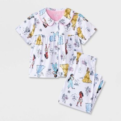 Toddler Girls' Disney Princess Babydoll Coat Pajama Set 2pc - White 2T
