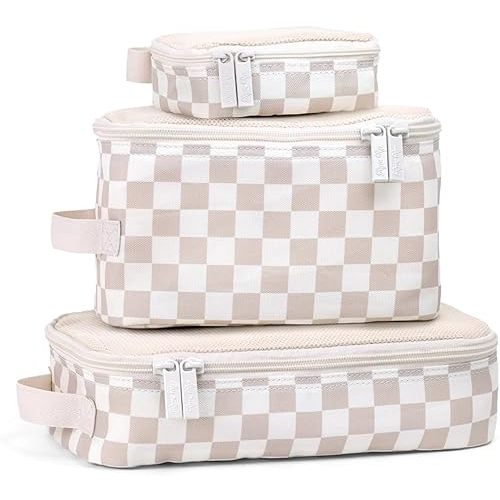 Itzy Ritzy Packing Cubes for Travel – Set of 3 Packing Cubes or Travel Organizers; Each Travel Cube Features a Mesh Top, Double Zippers and a Fabric Handle (Checkerboard)
