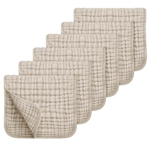 Muslin Burp Cloths 100% Cotton Large 20''x10'' Baby Essentials, Extra Soft and Absorbent Baby Burping Cloth for Boys Girls,Khaki,6 Pack