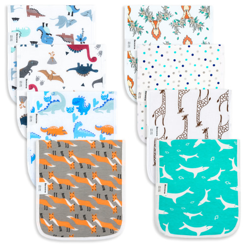 Benoxine Ultra-Soft Baby Burp Cloths Absorbent, Large Size, Cotton,Adorable Designs Perfect for Boys and Girls 8-Pack