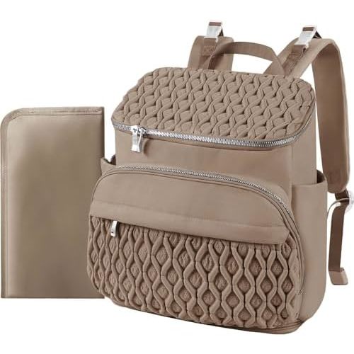 Diaper Bag Backpack, Large Baby Bag for Girl Boy, Travel Diaper Backpack with Insulated Pocket, Cute Diaper Bag Stroller Straps, Baby Shower & Registry Gift for Mom Dad Beige