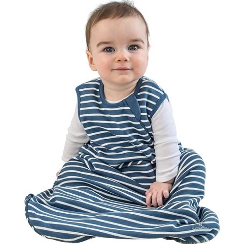 Woolino 4 Season Classic Baby Sleep Bag - Merino Wool and Organic Cotton - Two-Way Zipper Newborn Sleeping Sack - Infant Wearable Blanket - 0-6 Months - Navy Blue
