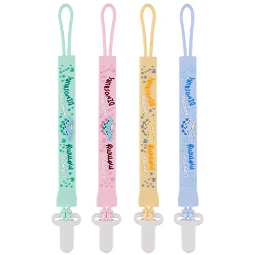 4-Pack Silicone Pacifier Clips with One-Piece Beads for Baby Boys and Girls - Flexible and Rust-Free Holders for Teething Relief and Baby Essentials, Safe for Newborns (Flat, Pink)