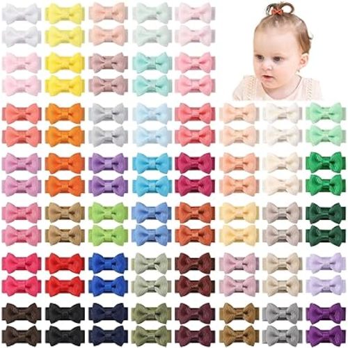 yoyokid 100PCS Baby Girls Snap Hair Clips, 1.2" Grosgrain Ribbon Tiny Hair Bows Clips for Baby Girls Toddlers Infant Fine Thin Hair (50 Colors in Pairs)