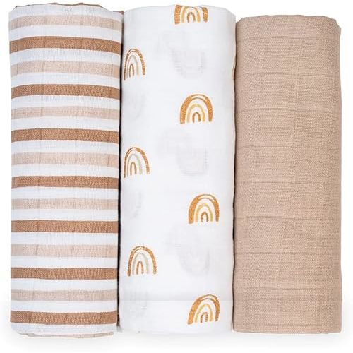 lulujo Baby Receiving Blanket| Unisex Softest 100% Cotton Muslin Blanket| Neutral Receiving Blanket for Girls & Boys | 28in x 28in | Baby Gift| Rainbow