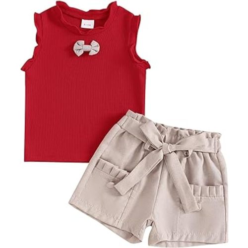 Madjtlqy Toddler Baby Girl Outfit Solid Color Tops and Shorts Set Infant Summer Clothes 6 12 18 24 Months 2t 3t 4t