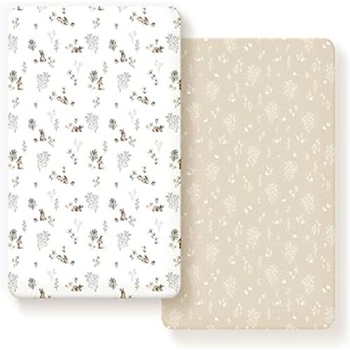 GRSSDER Stretch Ultra Soft Jersey Knit Fitted Crib Sheets Set 2 Pack,Fit All Standard Crib Mattress Pads Safe and Snug, Crib Fitted Sheet for Boys and Girls, Stylish Watercolor Rabbit Pattern