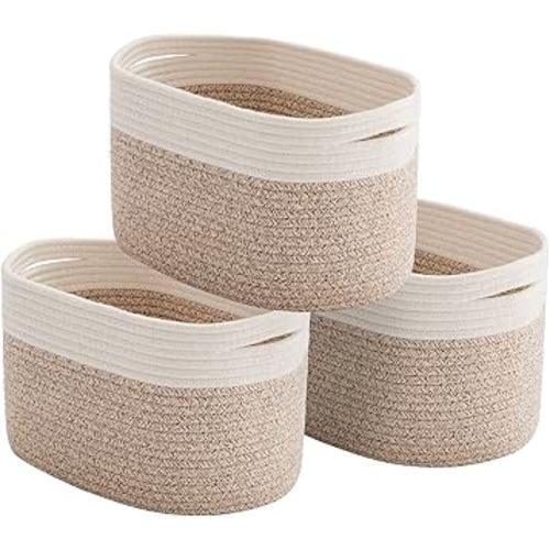 KALLAX Storage Baskets for Organizing, Cotton Rope Baskets for Storage, 13"x9"x8.3" Baskets for Shelves, Woven Basket Toy Bins, Cube Shelf Closet Storage Baskets -3Packs (Off White/Light Brown)