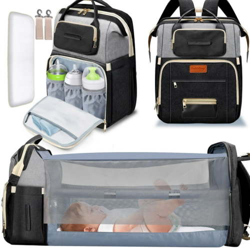 Bubblbay 7-in-1 Diaper Bag with Changing Station, Large Capacity Waterproof Baby Bag with USB Charging Port and Insulated Bottle Pockets - Black