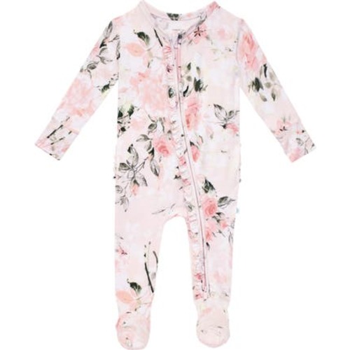 Vintage Pink Rose Ruffle Fitted Footie Pajamas