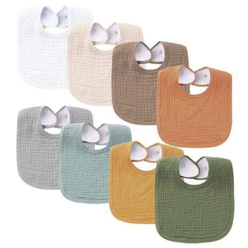 Konssy Muslin Baby Bibs 8 Pack Baby Bandana Drool Bibs Cotton for Unisex Boys Girls, 8 Solid Colors Set for Teething Drooling - Neutral