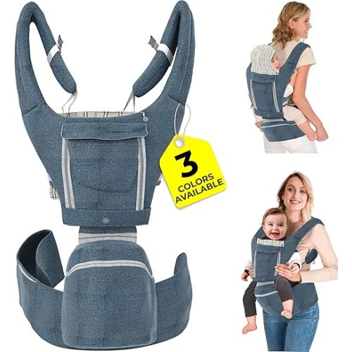 Ergonomic Baby Carrier with Hip Seat – Newborn to Toddler, Front-Facing Baby Carrier for Plus Size Parents- Foldable Toddler Tower for Learning and Standing, Dark Grey