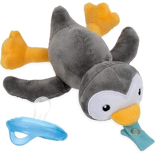 Nuby Calming Natural Flex Snuggleez Pacifier with Plush Combo Set for Cuddling with Comfort, Penguin