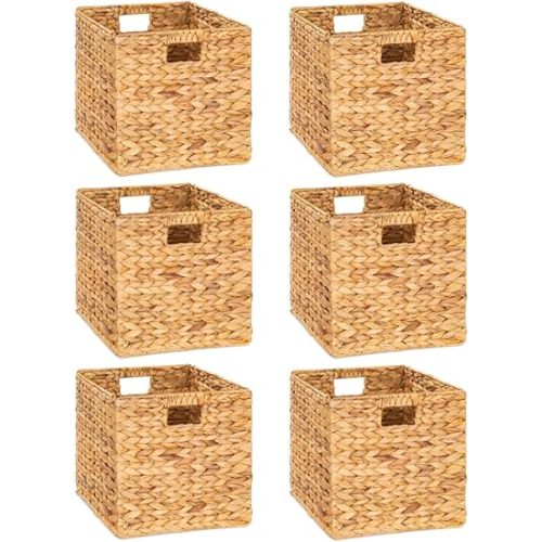 10.5 x 10.5in Wicker Storage Baskets for Shelves, Water Hyacinth Storage Baskets, Woven Baskets for Storage, Wicker Storage Basket for Bedroom, Living Room (6 Packs 10.5x10.5in)