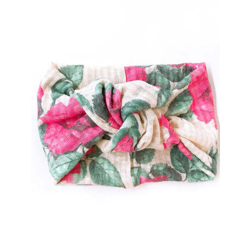 Twist Knot Headband, Pink Roses