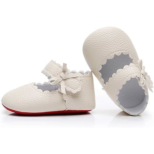 HONGTEYA Baby Girls Ballet Dress Shoes - Mary Jane Soft Sole Sidebow Toddler Moccasins
