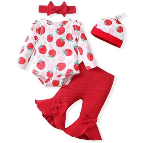 Newborn Baby Girl Clothes Infant Winter Fall Outfits Clothing Romper Ribbed Bell Bottoms Flared Pants Outfit Sets