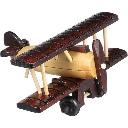 DECHOUS Wooden Vintage Airplane, Small Wooden Airplane Toy, 6x5.5x3 Inch Wood Plane Model Biplane Ornament Wood Plane Nursery Decor for Kids Room Home Table