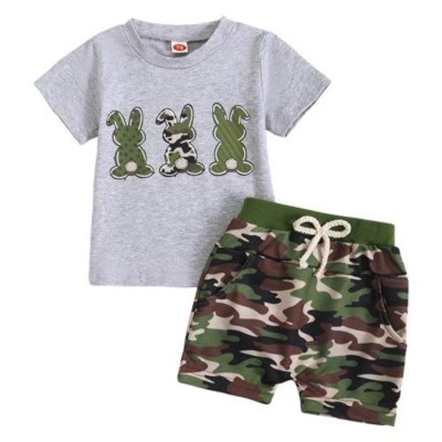 HCNTES Boys' Cool 2 Piece Shorts Sets 2 Piece Airplane Print Tee and High Performance Training Shorts,18-24 Months Light Gray