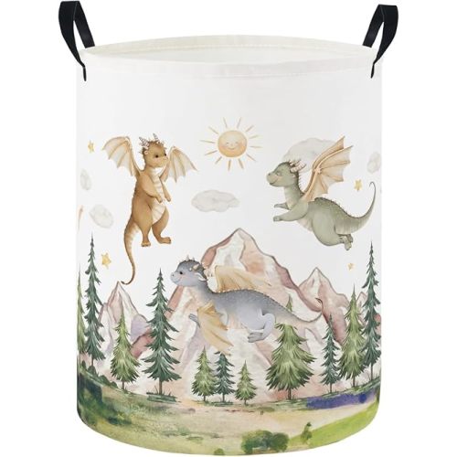 Baby Laundry Hamper Basket Baby Hamper for Nursery Boy and Girl Cute Storage Bin Organizer Boho Room Decor(Hill Dinosaur)