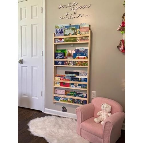 Handmade Solidwood Wall Mounted Montessori Kids Bookshelf, 4 Tier Book Display for Children Bedroom, Nursery Furniture Bookcase, Solid Wood Pine Tree Book Organiser for Living Room (Natural)