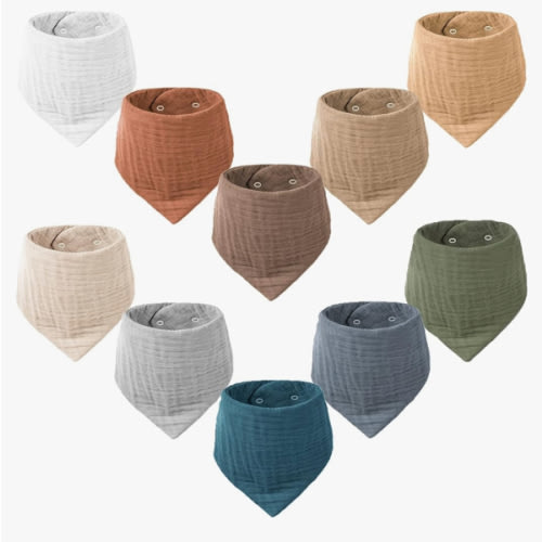 Konssy Muslin Baby Bibs 10 Pack Baby Bandana Drool Bibs 100% Cotton for Unisex Boys Girls