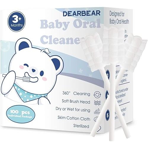 U/R [100-Pack] Dear Bear Baby Tongue Cleaner Upgrade Gum Cleaner with Paper Handle for Babies and Infants Ages 0-6&6-12 Month Baby Toothbrush