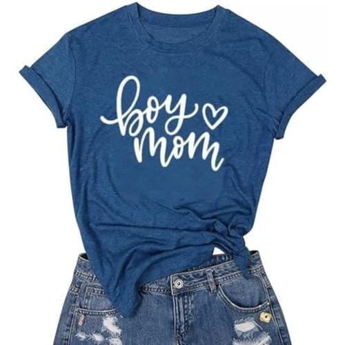 Boy Mom Tee Shirt for Women Short Sleeve Letter Printed Graphic Mom Gifts Tee Shirts