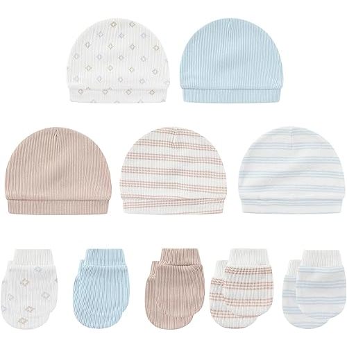 Baby Hat and Mittens Set Cotton Newborn Baby Hats Caps for Boys and Girls, 0-6 Months