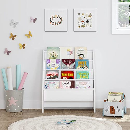 UTEX Kids Sling Bookshelf, Magazine/Book Organizer (White)