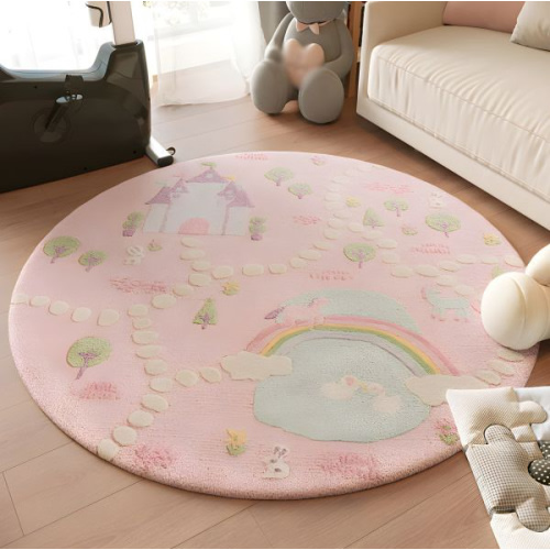 Pink Children's Room Area Rug Kid Cartoon Print Area Carpet Anti-Slip Washable Rug - Pink 5'3" x 5'3"