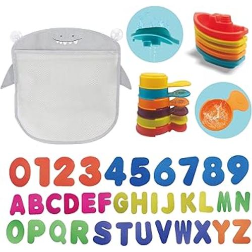 Bath Toys Set,Floating Boats Train with Bathing Spoon,Bath Letters and Numbers with Stroage Bag-Bath Toys for Kids Ages 1-3 2-4 -Toddler Bath Bathtub Toys Shower Toys for 1 2 3 4 Year Old