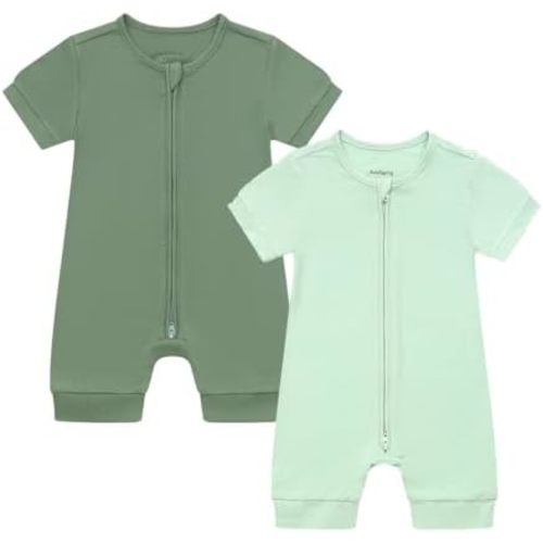 JunNeng Baby Boy Girl 2 Pack Rayon of Bamboo Summer Sleeper Infant Soft Short Sleeve Zipper Footless One-piece Romper