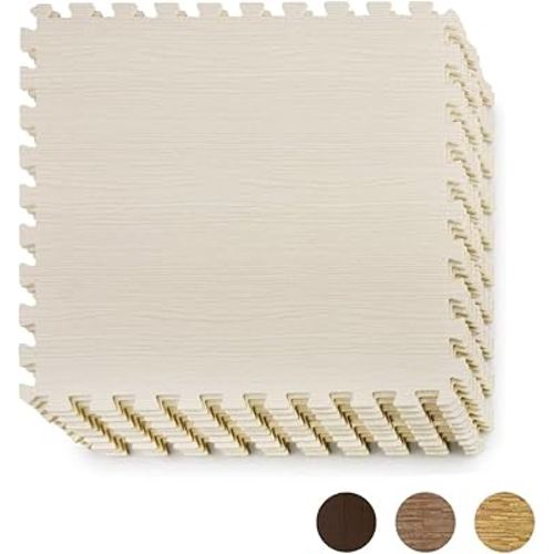 Yes4All 48SQ.FT Wood Grain Puzzle Exercise Mat Protective Flooring, EVA Interlocking Foam Floor Tiles with Border for Home