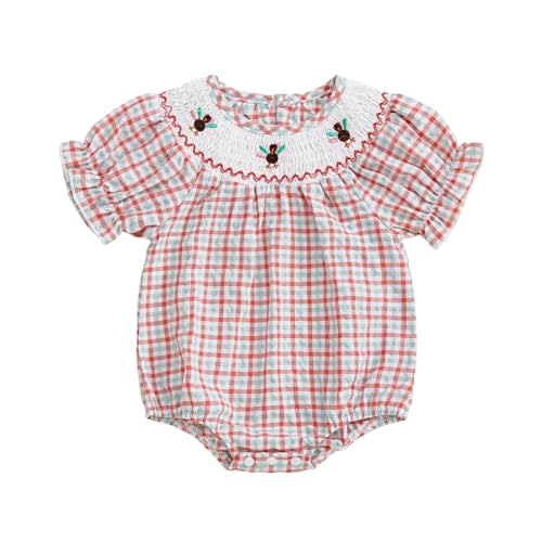 Ayalinggo Newborn Baby Girl Smocked Thanksgiving Outfit Infant Plaid Bubble Romper Embroidery Turkey Fall Clothes