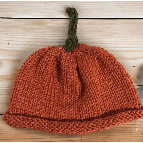 Hand Knit Pumpkin Baby Beanie: Roll Brim Veggie Hat